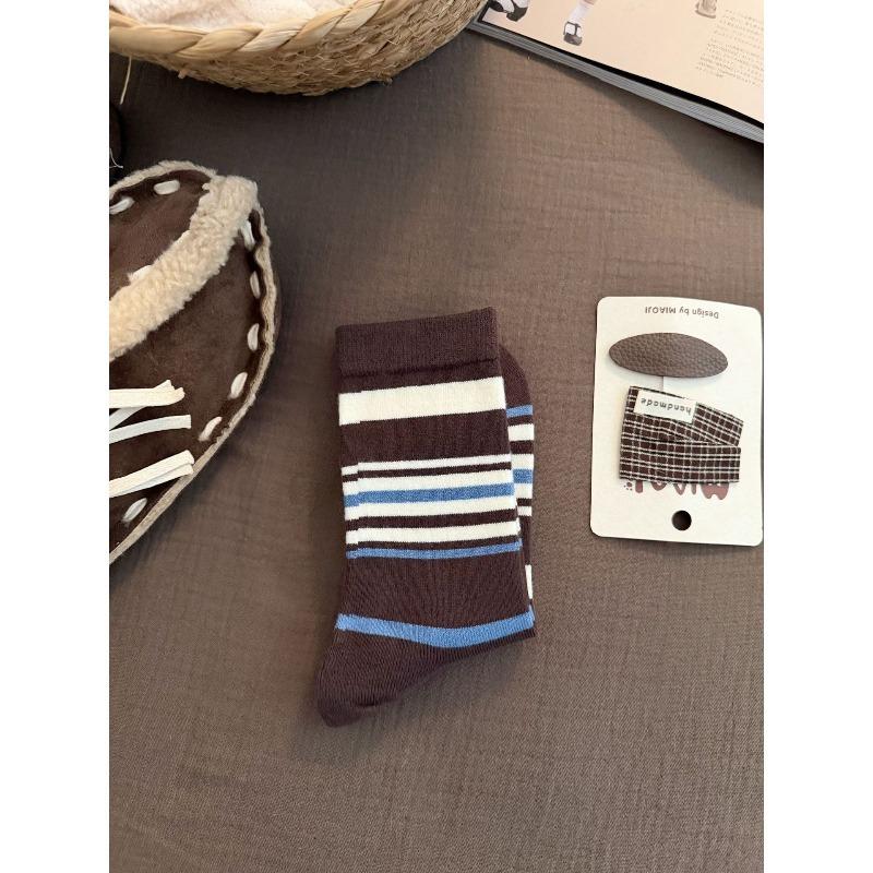 Ladies Autumn-winter Thick Warm Striped Double Collar Wool Medium Tube Pile Socks