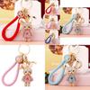Cute Creative Metal Rabbit Keychain With Rhinestone Flower Dress For Women Gifts