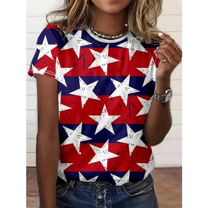 

Летние футболки с круглым вырезом, с принтом в виде американского флага, 3D-печать, модные, повседневные, с коротким рукавом, женские S