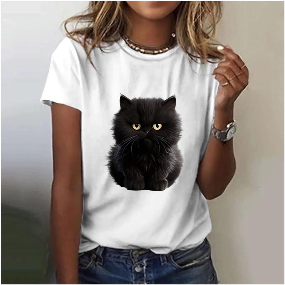 

3D милая женская футболка с кошкой модная принтованная футболка Harajuku с короткими рукавами повседневная футболка Kawaii girl летняя женская одежда XL