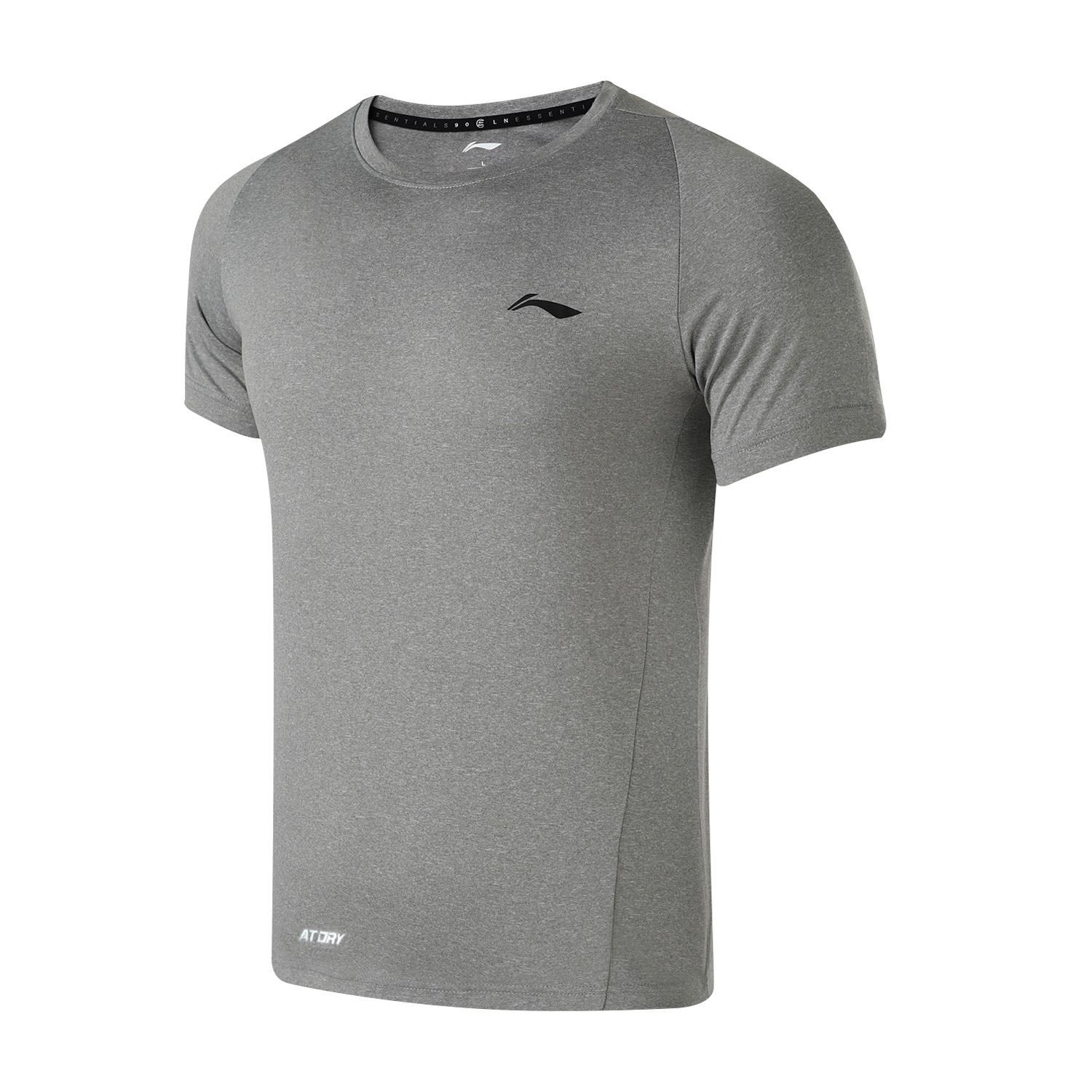 

Li Ning Серия Fitness Пуловер с круглым вырезом Однотонная футболка с логотипом с коротким рукавом Мужские футболки Смешанный цвет Меланжевый серый ATSU917-3 3XL