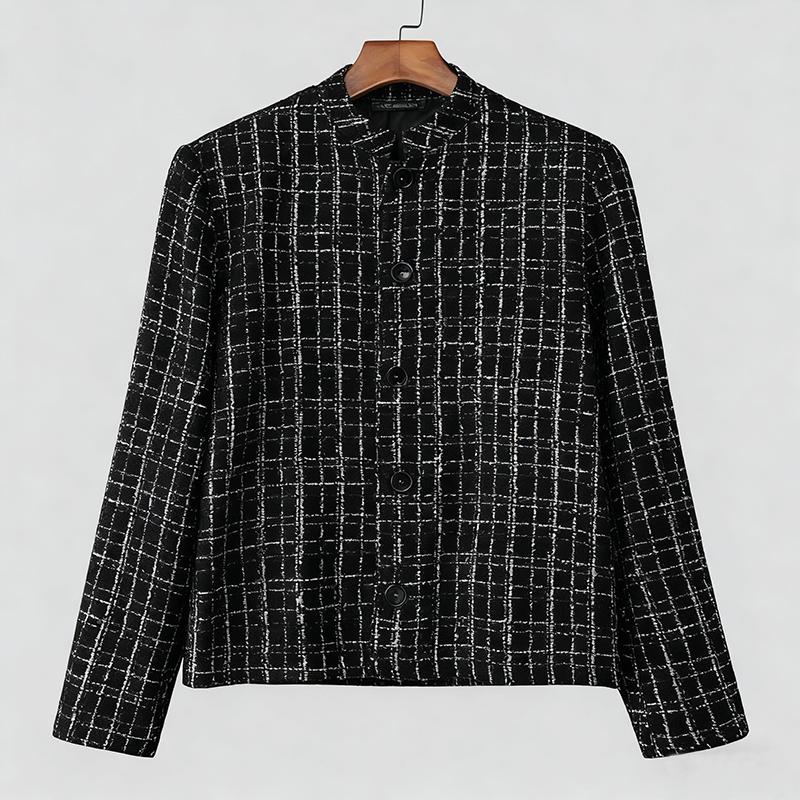 

INCERUN Осень Элегантный Мужской Длинный Рукав Повседневный Клетчатый Пуговицы Текстура Куртки Пальто 5XL чёрный