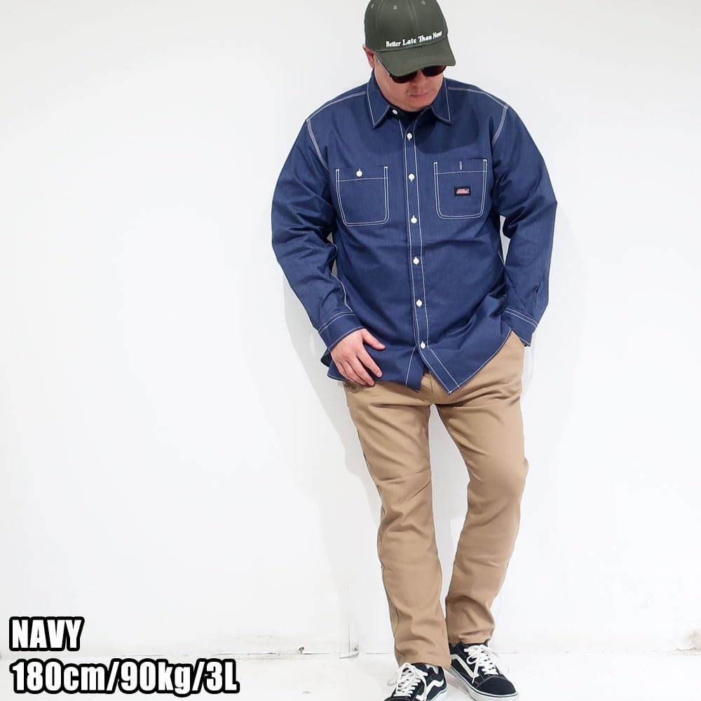 Men's Plus Size Dickies Work Shirt, Oxford Chambray Stripe Hickory, Sizes 3L, 4L, 5L, XXL, XXXL, 10001806 (JP, Alphabet, 4L, Navy)