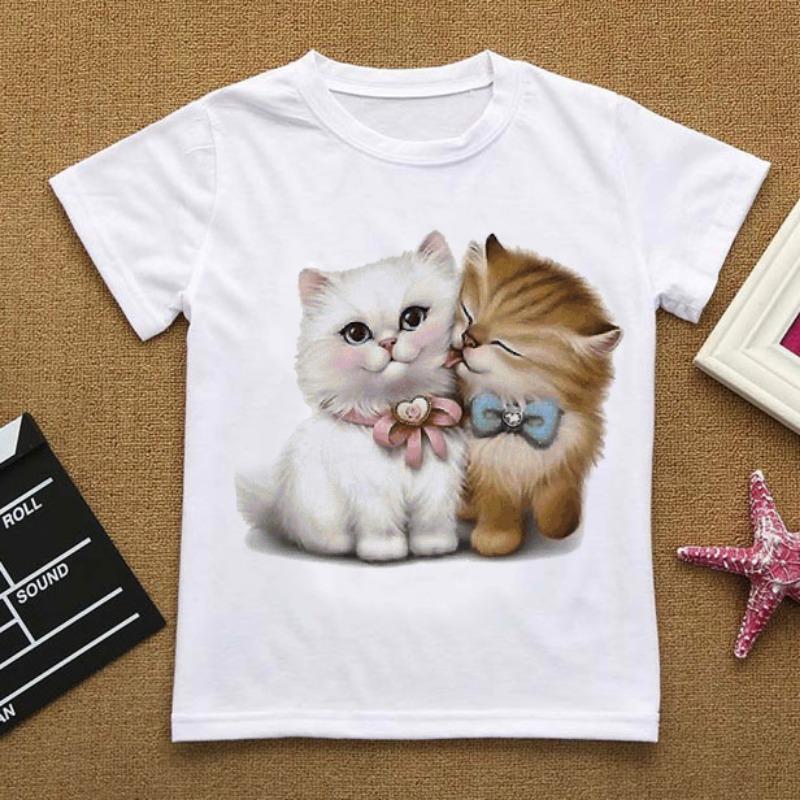Flowers Summer Clothes Love You Cat CartoonsTShirt Baby Things For Girls Clothes For Boy T Shirt Kids Boy White Short Sleeve Top