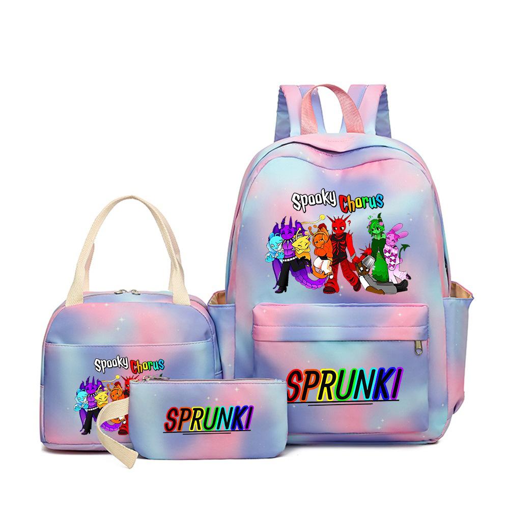 New Printed Rhythm Box Student School Bag Three-piece Casual Sprunki Backpack Crossbody Bag Pencil Bag D