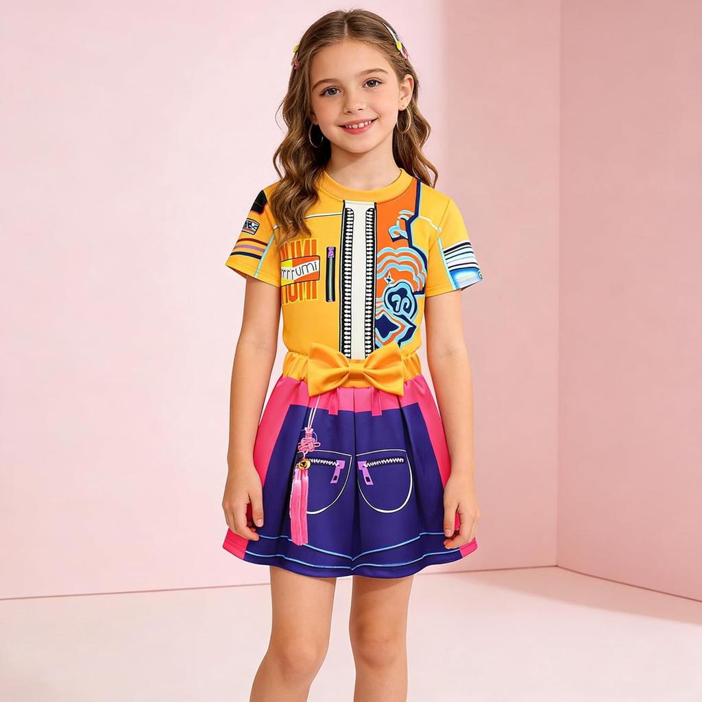 Children's Fashion Suit Skirt Round Neck Short Sleeve Top Pleated Skirt
