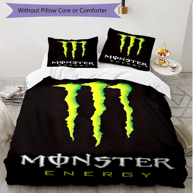 3pcs Duvet Cover Set (1*Duvet Cover + 2*Pillowcase, Without Core), Monster Energy Print Soft All‑Season Bedding Set, Home Bedroom Decor Gift