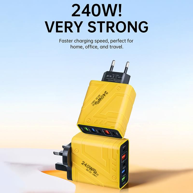 240W 5-Port Usb Type C Fast Wall Adapter Quick Charge Mobile Phone High-Speed Charging Dock For Iphone Xiaomi Phones Tablets