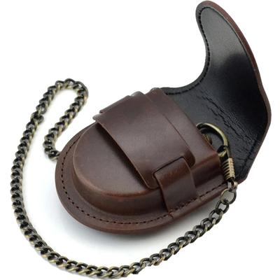Classic Vintage Pocket Watch Box Men Back Brown Cover Leather Storage Box High Quality Coin Purse Bag With Chain
