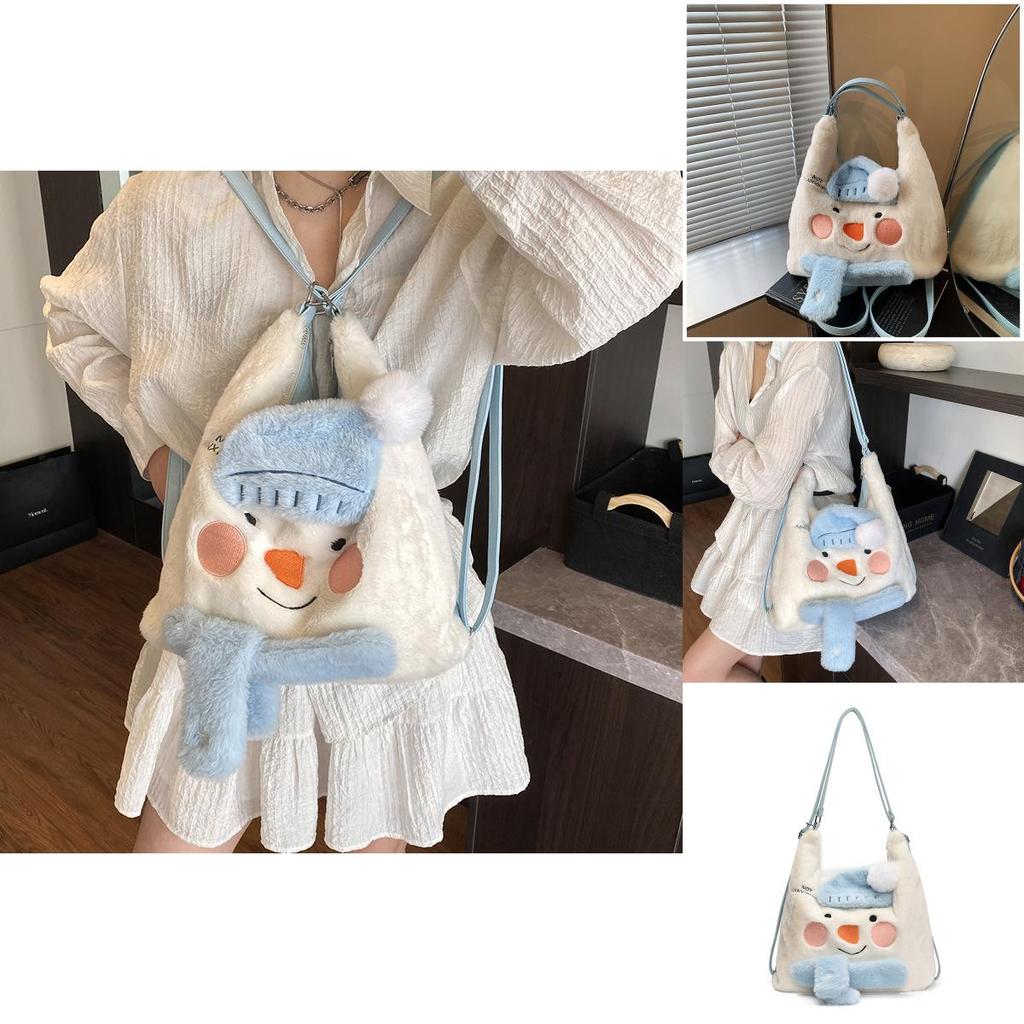 Sac à dos en peluche bonhomme de neige japonais avec design de fille de dessin animé pour un usage quotidien décontracté