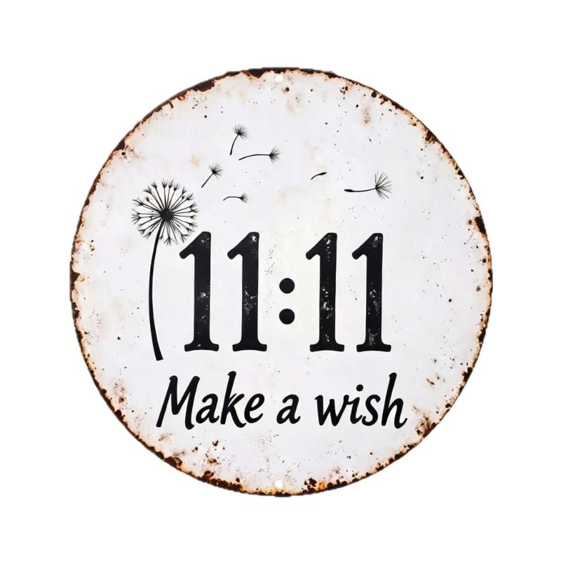 11:11 Make a Wishes Metal Tins Signs Retro Wall Art Decors with Dandelions Motifs Rustics Farmhouses Plaque for Wall Decorations