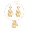 Retro Geometric Pleated Choker & Earring Set with Metal Flower Necklace