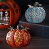 Halloween Pumpkin Light Hand-Carved Vine Hollow Decorative Lamp Resin Lighted Pumpkin with Flickering LED Candlelight Effect for Halloween
