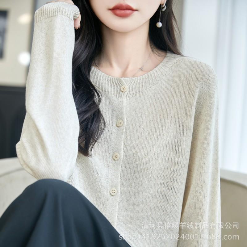 Minimalist Knit Cardigan Women Lightweight Loose Fit Round Neck Open Front Sweater With 3D Embellishment 2026