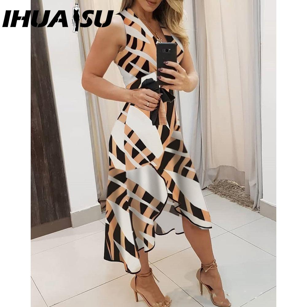 

IHUASU Новое модное женское платье-майка без рукавов с V-образным вырезом и красочным принтом XXXL разноцветный