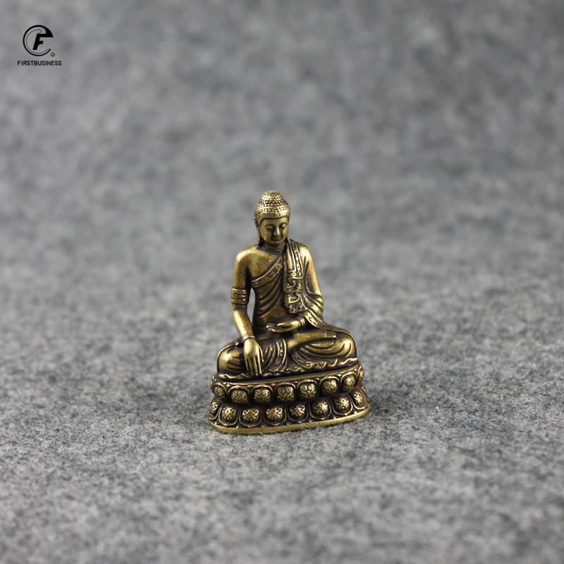 Retro Brass Buddha Sakyamuni Statue Small Portable Pocket Sitting Buddha Sculpture Home Decor Office Desk Decorations Ornaments