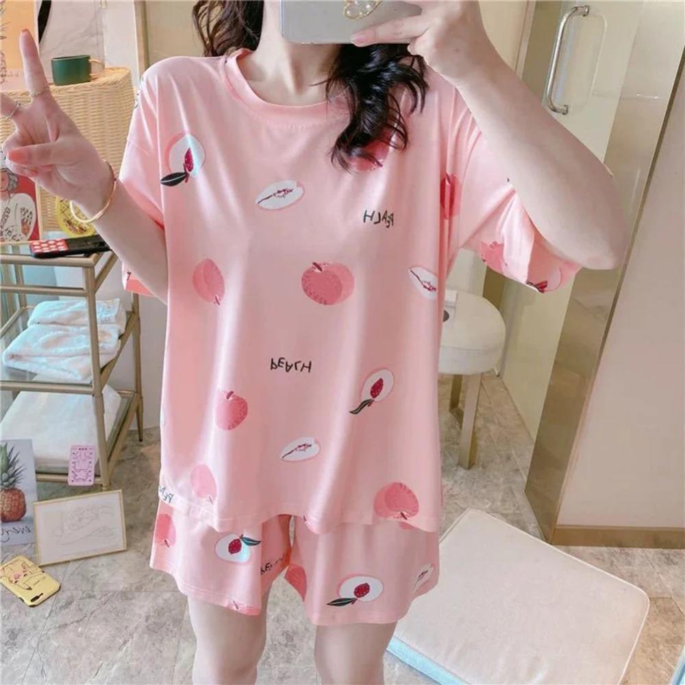 Summer Women's Sleepwear Short Sleeved Shorts Set Thin Loose Fit Suitable for Outerwear Home Wear Cute Sweet Camisole Sleepwear