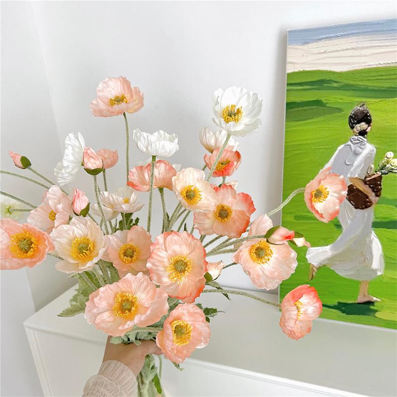 1 Bouquet 4 Heads Artificial Flowers Fake Silk Corn Poppy Flower Wedding Flower Bouquet Home Garden Party Decoration