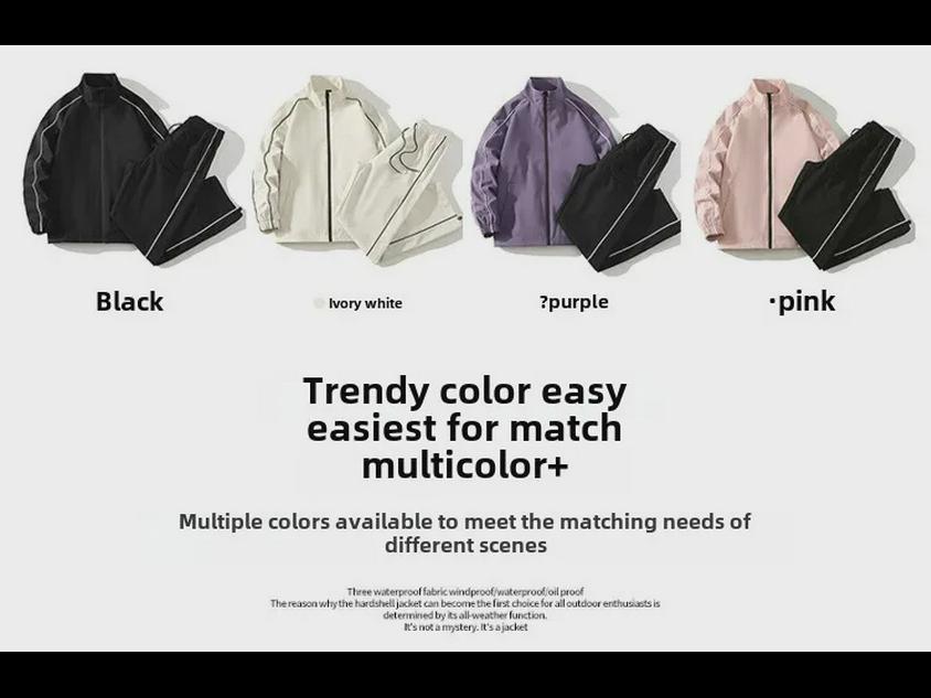 Men's Trendy Waterproof Stand Collar Jacket - Versatile Two-Piece Casual Sports Suit for Spring & Autumn, Teen/Adult, Unisex.