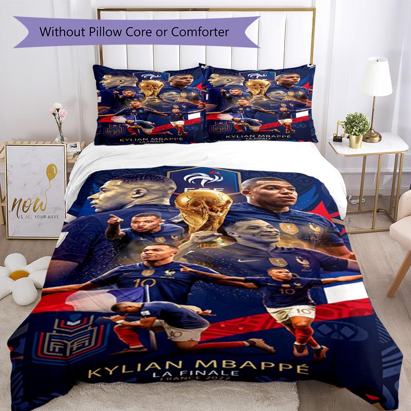 Mbappe Bedding Set Breathable Duvet Cover with Pillowcases Decorative Bed Linen for Bedroom Home Decoration Birthday Gift