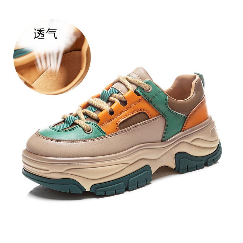 Suction film sole leather dad shoes for women 2025 spring new retro famous trendy shoes thick-soled versatile sports shoes for women