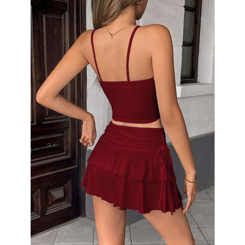 Vielseitiger Damen-Minirock mit Rüschen, Stufiger Fließender Rock mit Verstellbarem Kordelzug, Femininer Freizeitrock für Sommer & Täglichen Gebrauch