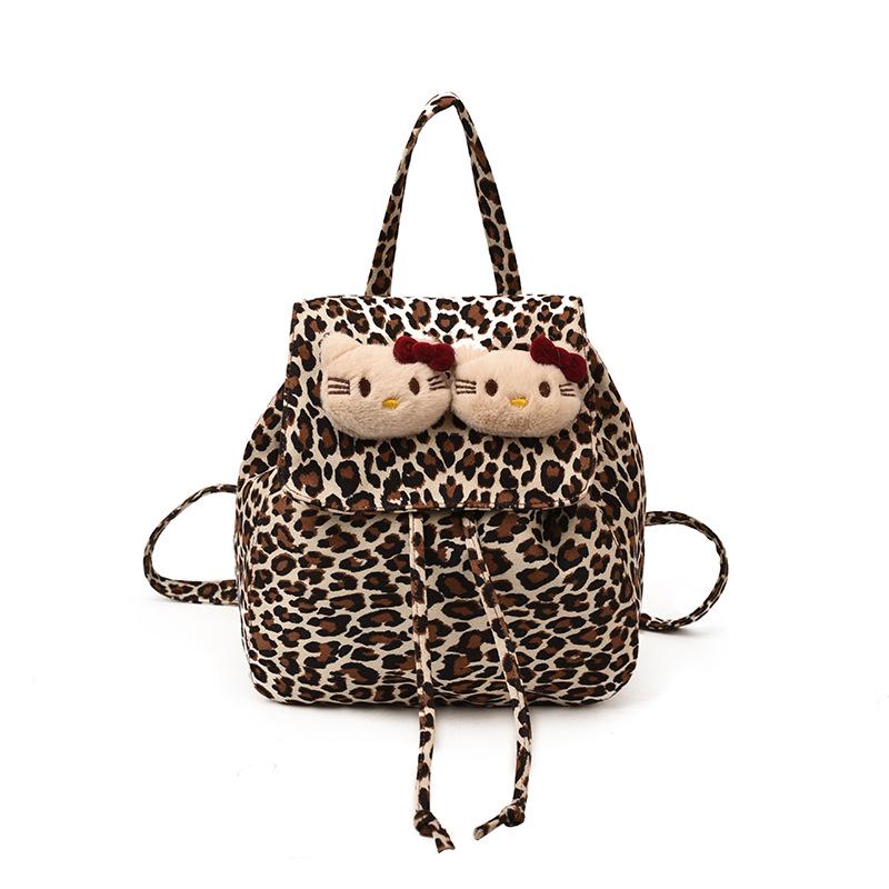 

Рюкзак для кошки с леопардовым принтом: Корейский стиль, замша, многоцелевой для девочек - Осень/Зима. хаки