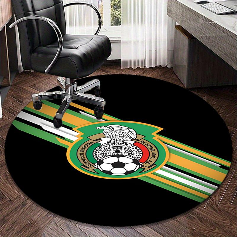 1PC round rug Mexico Football Team Emblem Printed Round Area Rug ,Rug For Home Office, Round Chair Rug, Decorative Carpet Fan gifts Christmas gift