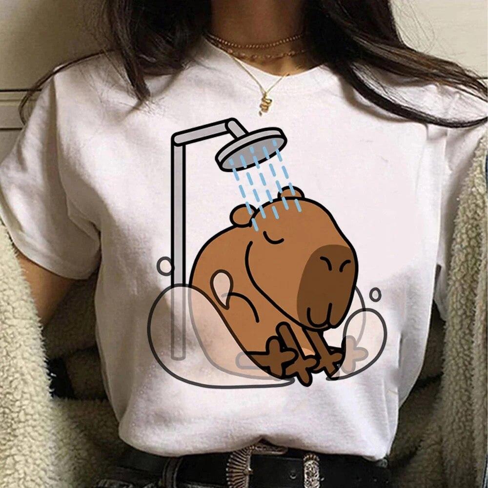 Tričko Capybara Funny Capy narodeniny Grafika Ženy Neformálne Vintage tričká Roztomilá kreslená potlač Streetwear Ženy Tričká s krátkym rukávom