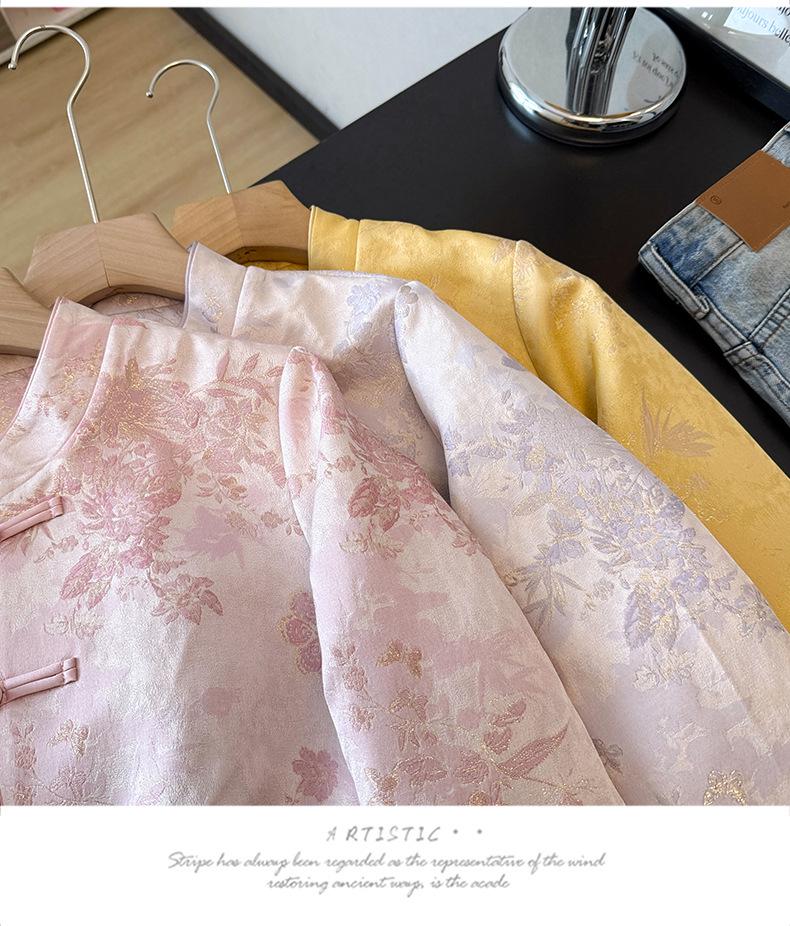 Silk Age-Reducing Frog Button Jacquard Top for Middle-Aged Women - Plus Size, Chinese Style, Spring/Autumn Outerwear