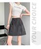 Gray Women's A-Line Midi Skirt with Elastic Drawstring Waist - Summer 2025 Anti-Exposure Workwear Style