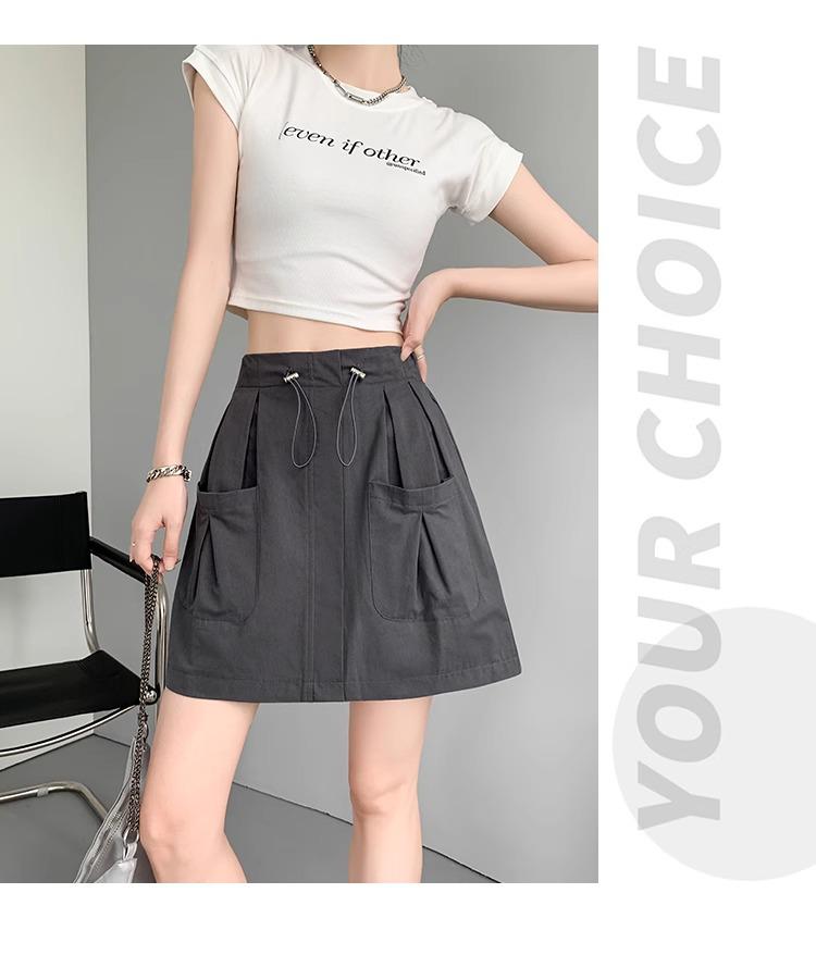 Gray Women's A-Line Midi Skirt with Elastic Drawstring Waist - Summer 2025 Anti-Exposure Workwear Style