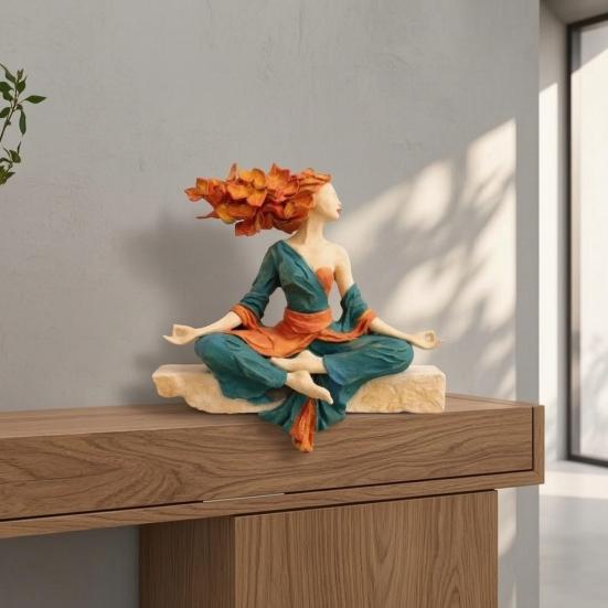 Yoga Girl Resin Ornaments Meditation Tranquility And Balance Figurine with Artistic Leaf Design Sculpture