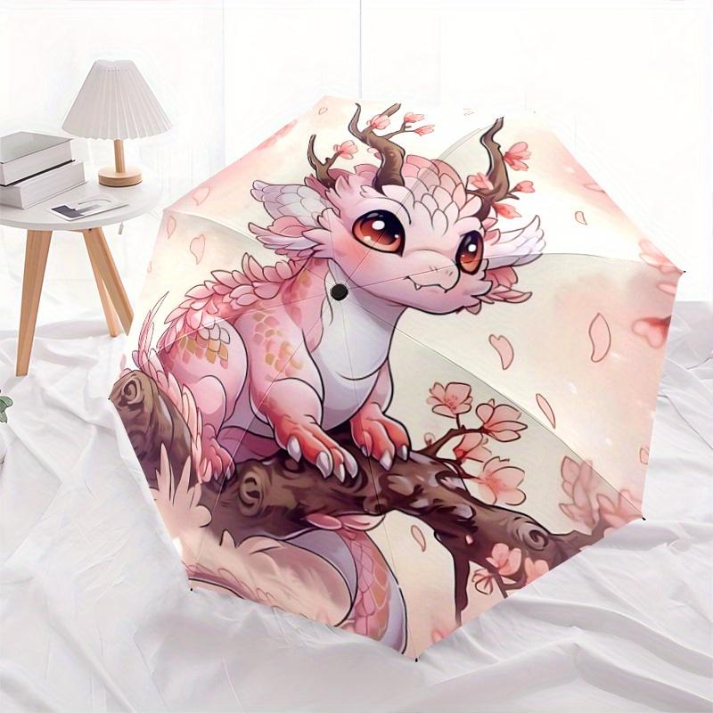 

1pc Whimsical Dragon Amidst Falling Petals Fully Automatic Folding Portable Umbrella, 8 Iron Frames, Three-Fold Design, Suitable for All Seasons, Suit