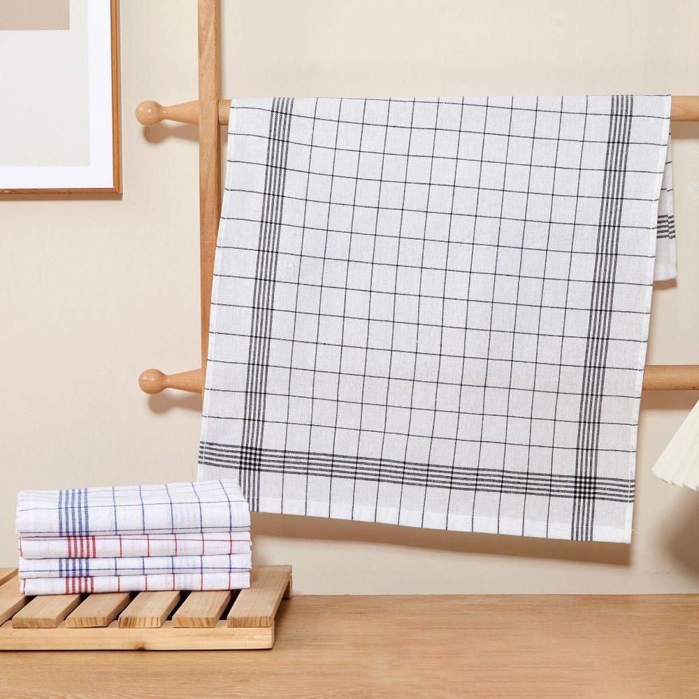 5PCS Quick Drying Kitchen Tea Towels Reusable Stripes Rags Checkered Kitchen Towels  Washing Dishes