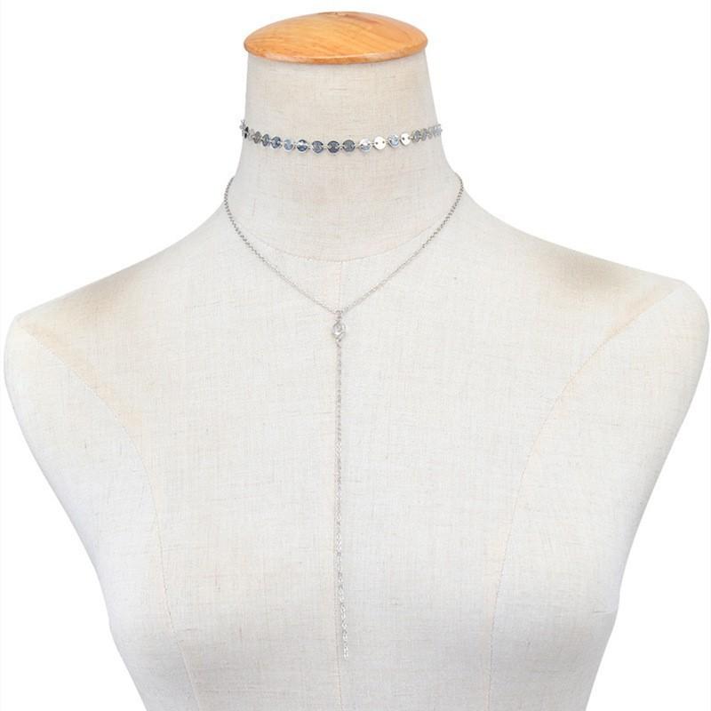 Sexy Personality Clavicle Chain Crystal Female, Multi-Layer Handmade Sequins with Diamond Fringe Necklace