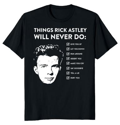 Yeni Sınırlı Rick Astley Komik Müzik Yenilik Ağır Pamuklu Tişört