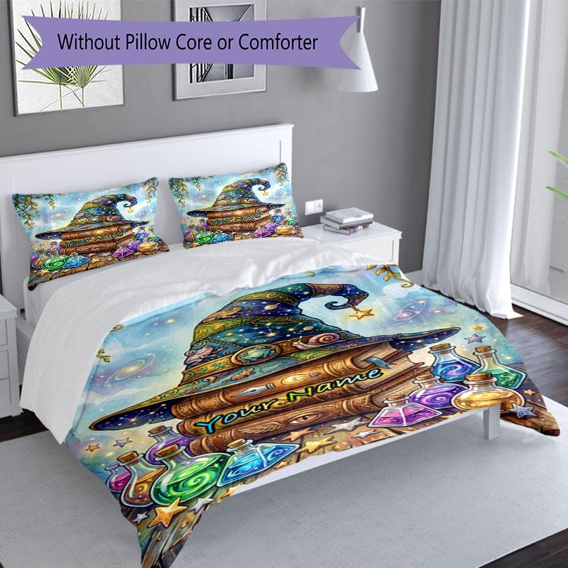 3PC Custom Name Magic Hat Potions Bedding Set Duvet Cover Closure Includes 1 Duvet Cover & 2 Pillowcases for Bedroom