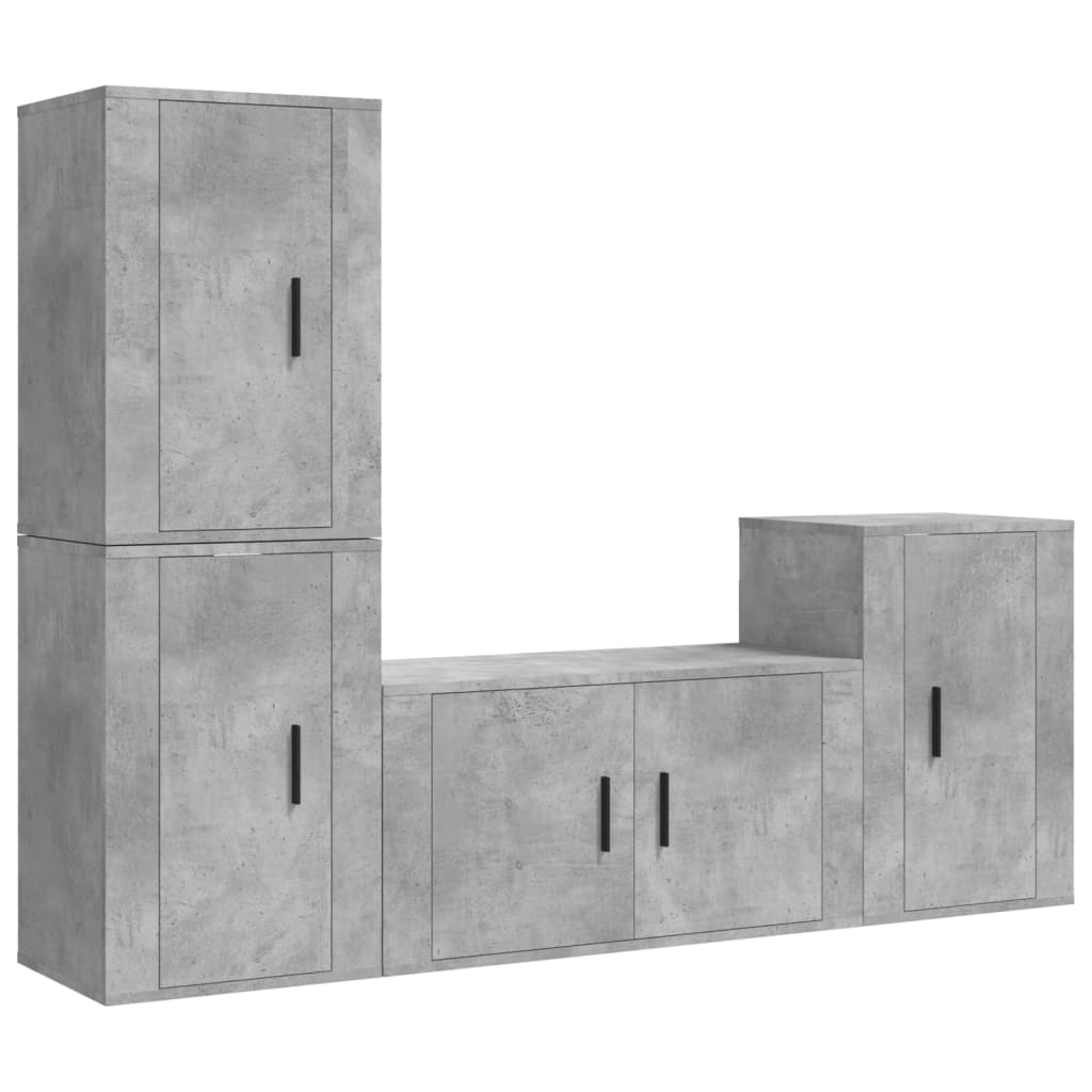 4 piece TV cabinet set concrete grey particleboard
