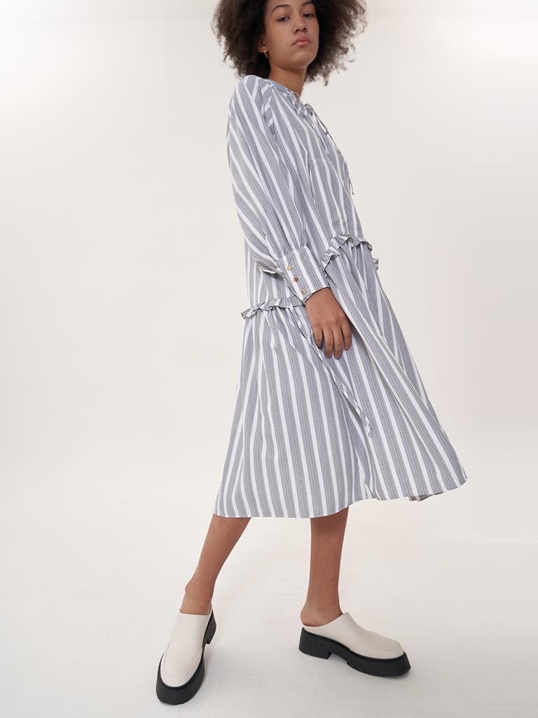 Bemon Hooded Maxi Dress_Black Stripe