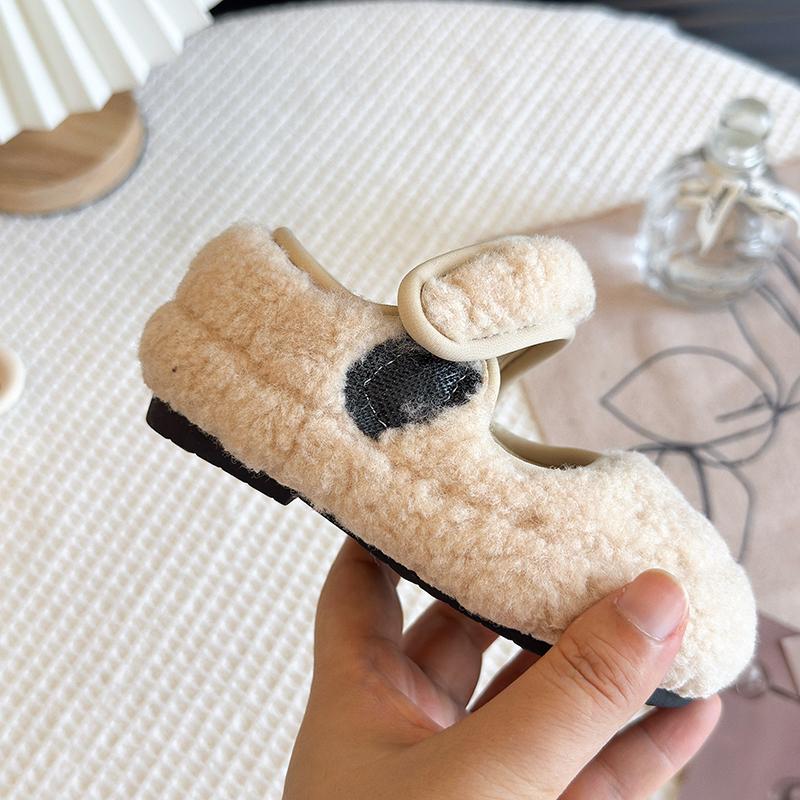 Children's Cotton Footwear Furry Plush Girl Winter Kids Shoes Anti-slippery Warmer Shoe Comfortable Fluffy Princess Shoes I09301