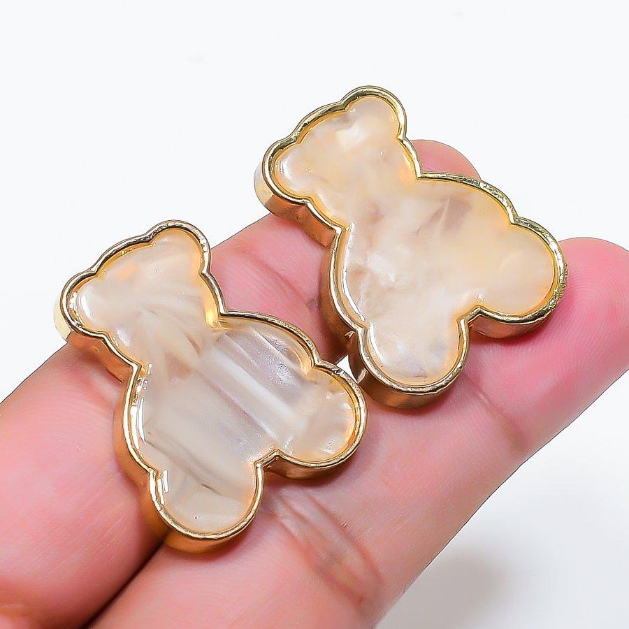 Natural Dendrite Opal Gemstone Brass Jewelry Earring 1.18 RE-139