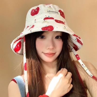 Korean Printed Apple Fisherman Hat Sun Hat Women Outdoor Summer UV Sun Hat Outdoor Sun Protection Hat