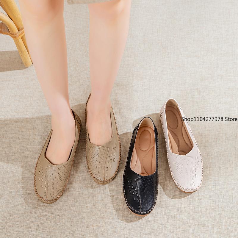 Fashion Hot-selling Women's Flats Leather Loafers White Nurse Work Shoes Comfortable Fashion Round Toe Nurse Shoes