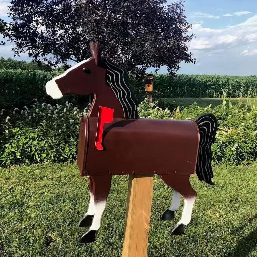 Cutii poștale pentru exterior, Cutie poștală metalică creativă pentru fermă și ranch pentru decorarea grădinii și curții, Animale, Cal