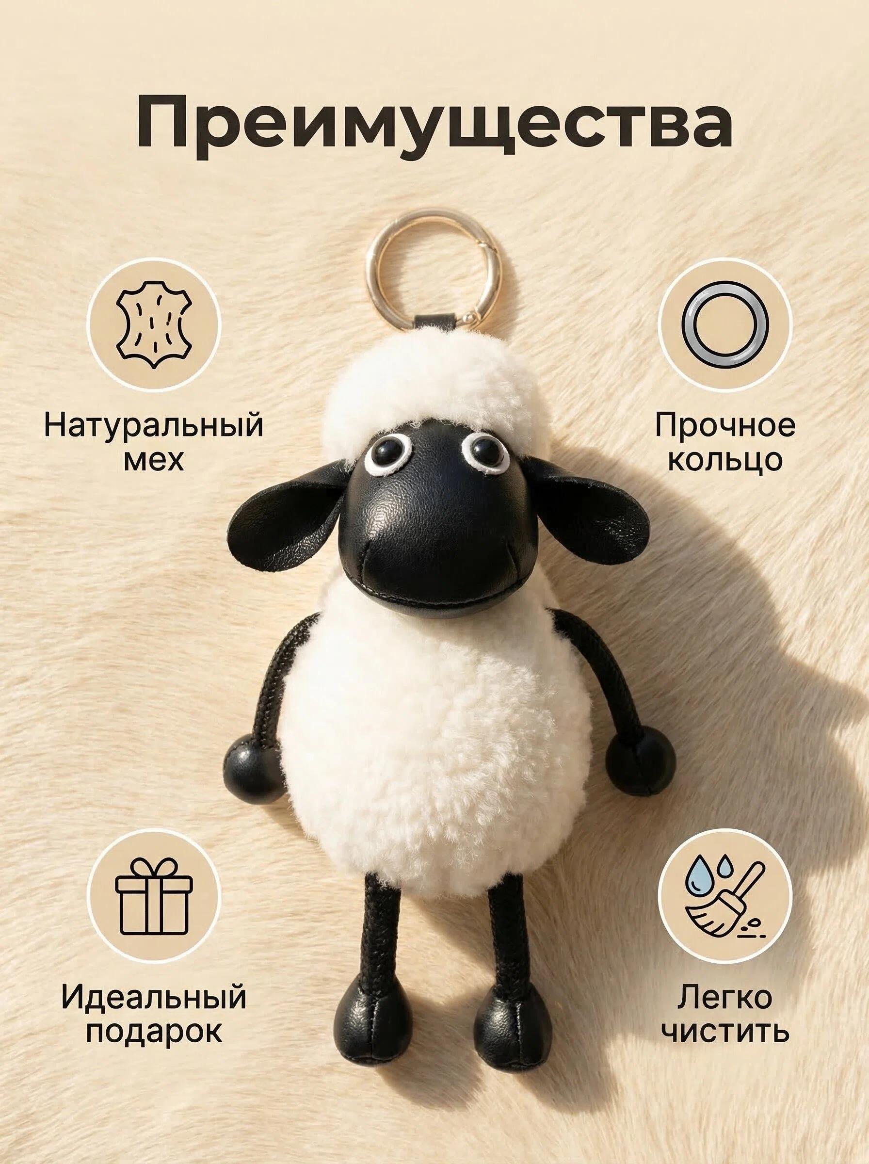 Cute Real Fur Fluffy Sheep Keychain, 22cm Soft Plush Bag/Backpack Charm, Lovely Accessory, Gift for Kids & Adults