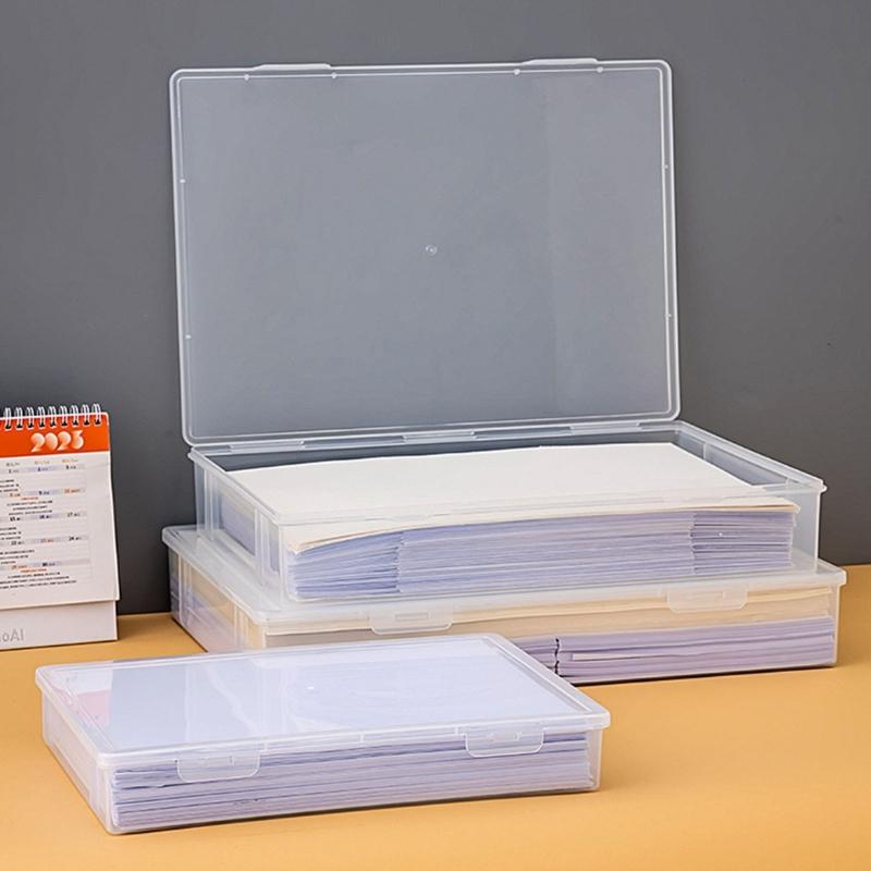 Plastic Storage Box with Latching Lid for Paper and Classroom Organization Stackable Document Holder Magazine Organizer