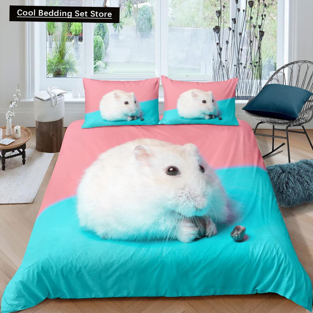 Hamster Duvet Cover King Queen Size Family Pet Guinea Pig Bedding Set for Kids Boys Girls Lovely Mini Animal 2/3pcs Quilt Cover