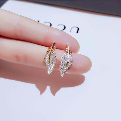 Fully Diamond Leaf Earrings for Women Sterling Silver Korean Simple Temperament Earrings New Trendy Niche Versatile Earrings