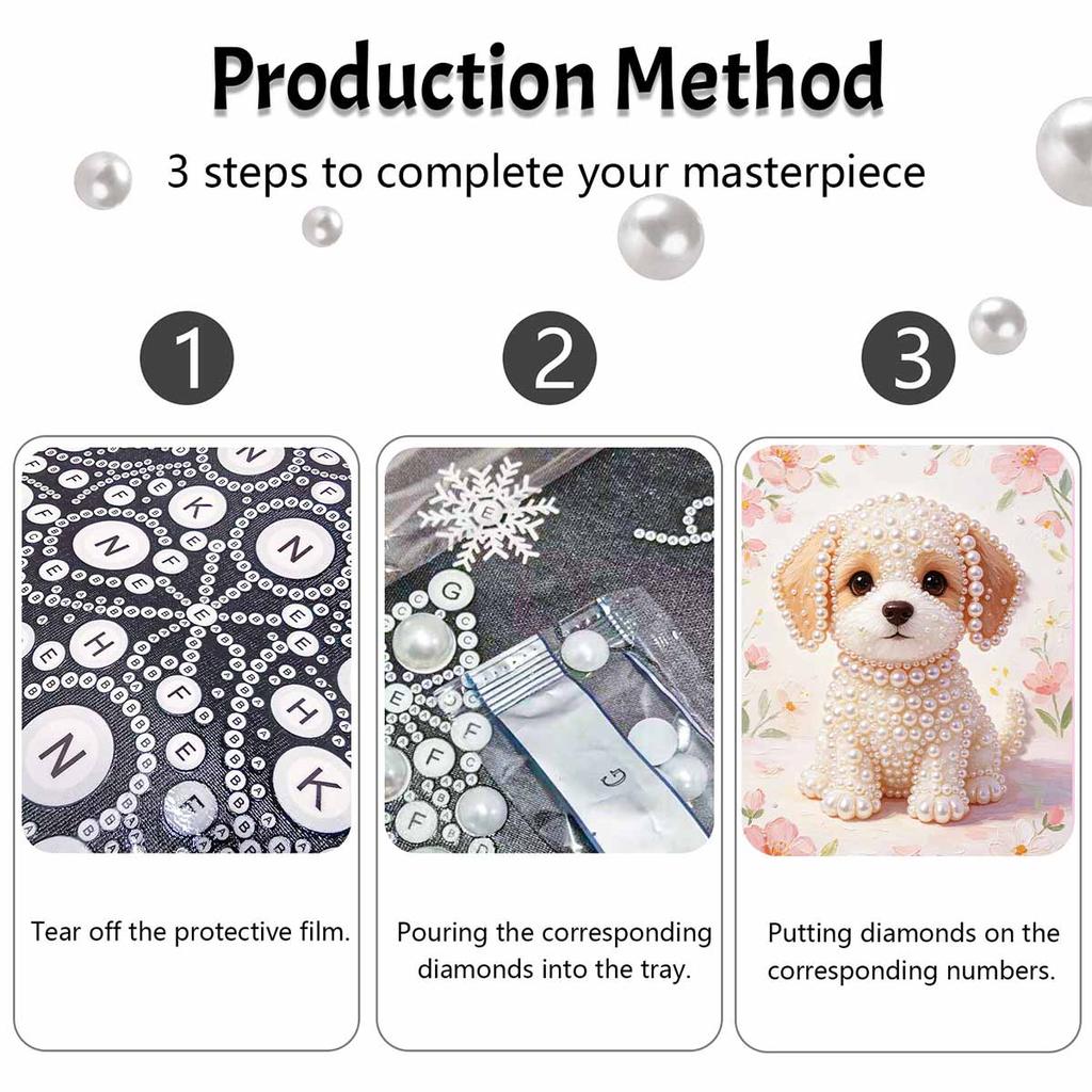 Gerahmtes Perlenmalerei-Set Niedlicher Welpe Blumig DIY 3D Perlen Leinwandkunst Kreatives Freizeit-Basteln Heimdekoration Wandbehang Dekoration Geschenkidee